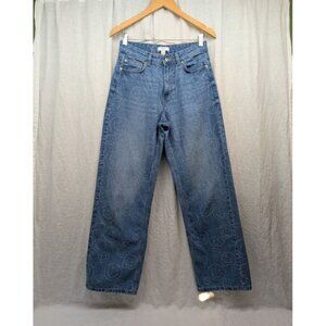Forever 21 women's size 26 wide leg high rise smiley face jeans medium wash J2